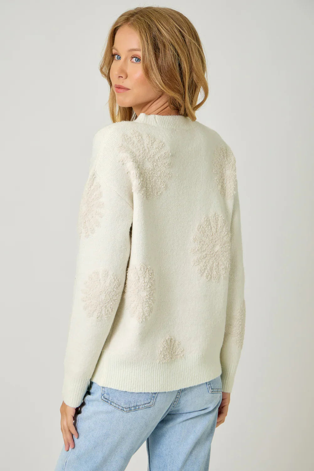 Floral Flocked Sweater in Ivory - Mystree