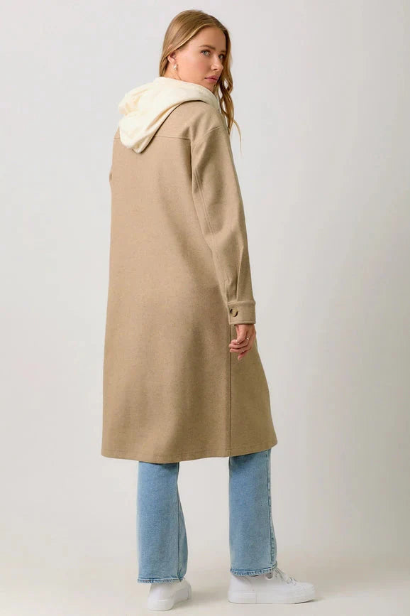 Twofer Hoodie Coat in Latte - Mystree