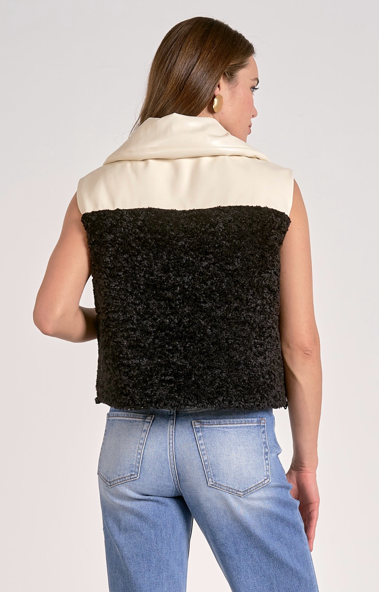 Faux Leather Reversible Vest in Black & White - Elan