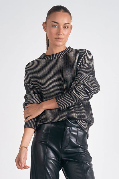 Crewneck Rib Ombre Sweater in Black - Elan