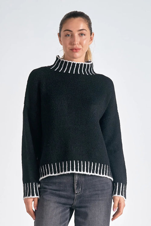 Sweater with Stitching in Black - Elan