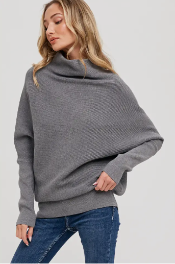 Slouch nck dolman sleeve pullover dk grey-Bluivy