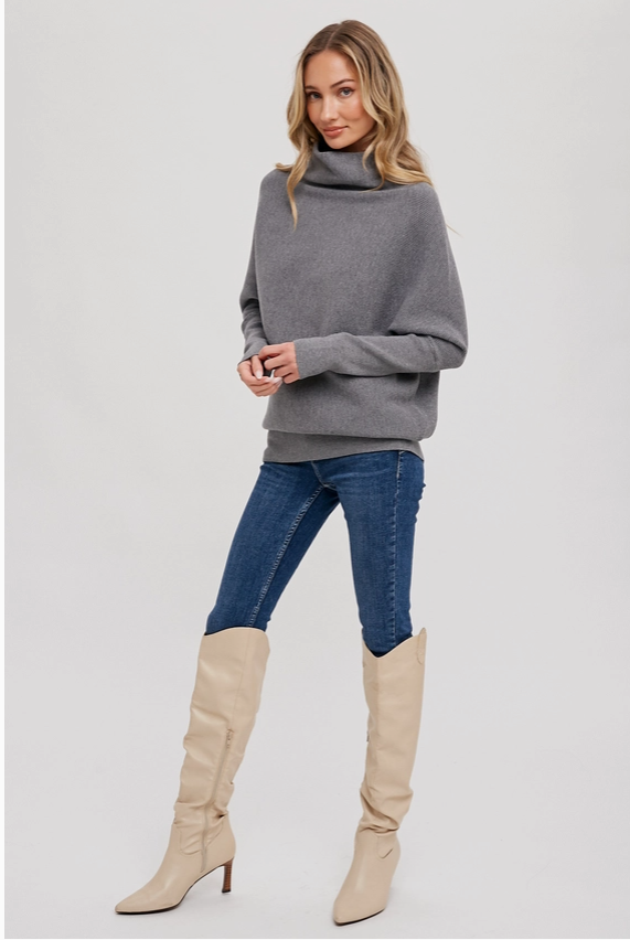 Slouch nck dolman sleeve pullover dk grey-Bluivy