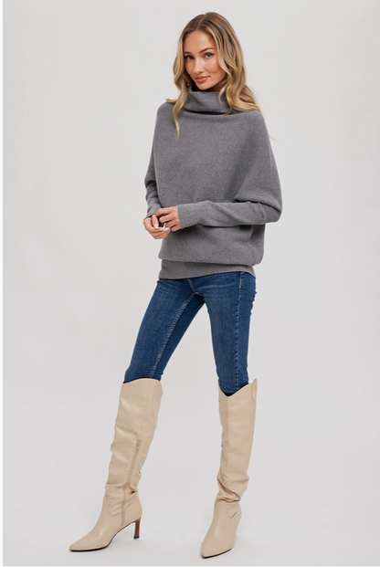 Slouch nck dolman sleeve pullover dk grey-Bluivy
