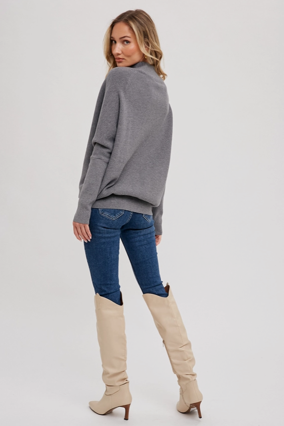 Slouch nck dolman sleeve pullover dk grey-Bluivy