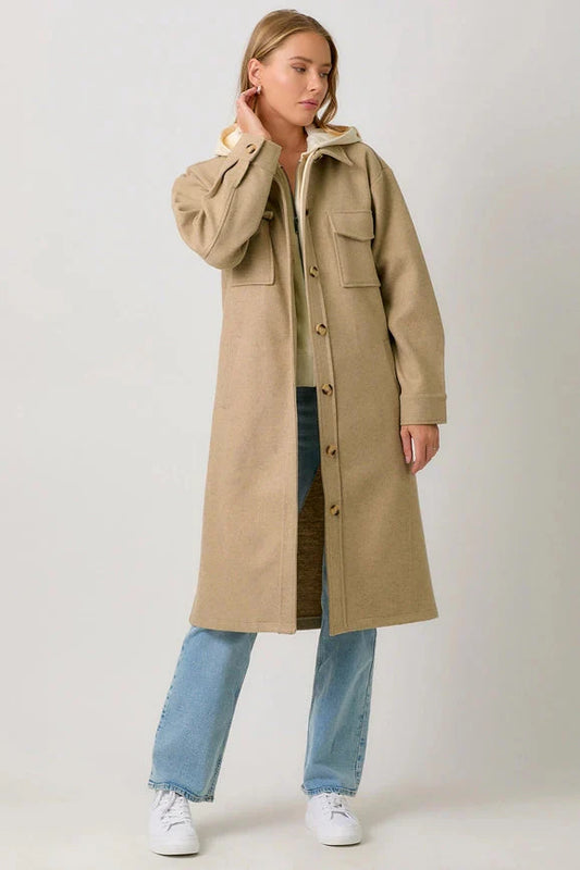 Twofer Hoodie Coat in Latte - Mystree