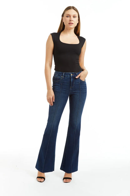 Mid Rise 70's Pintuck Flare in Vintage Wash - Tractr Jeans