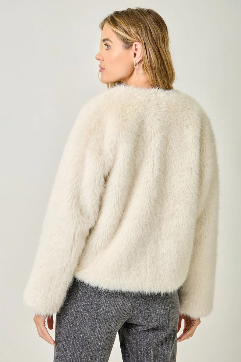 Faux Fur Open Jacket in Ivory - Mystree